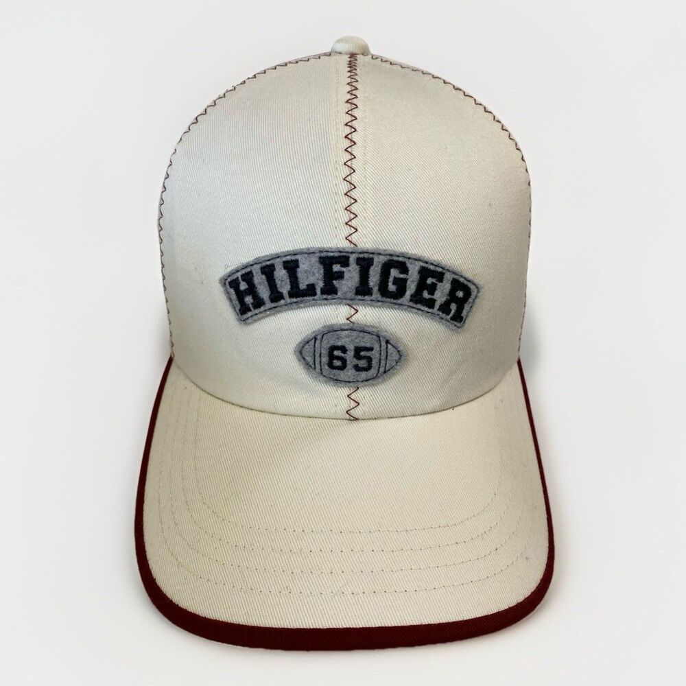 Tommy Hilfiger Athletics 65 Football Logo Ivory W/ Red Trim Adjustable Cap